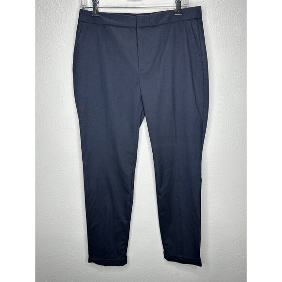 Zara Navy Blue Micro Tweed Straight Leg Cuffed Trouser Pant 6 - Picture 2 of 13